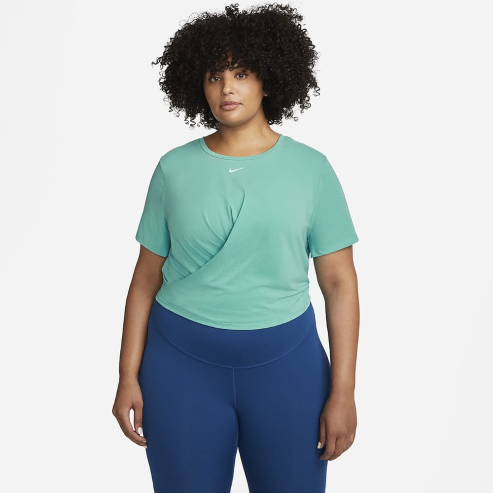 Nike Dri-FIT One Luxe Women's Twist Cropped Short-Sleeve Top Washed Teal 1X NEW